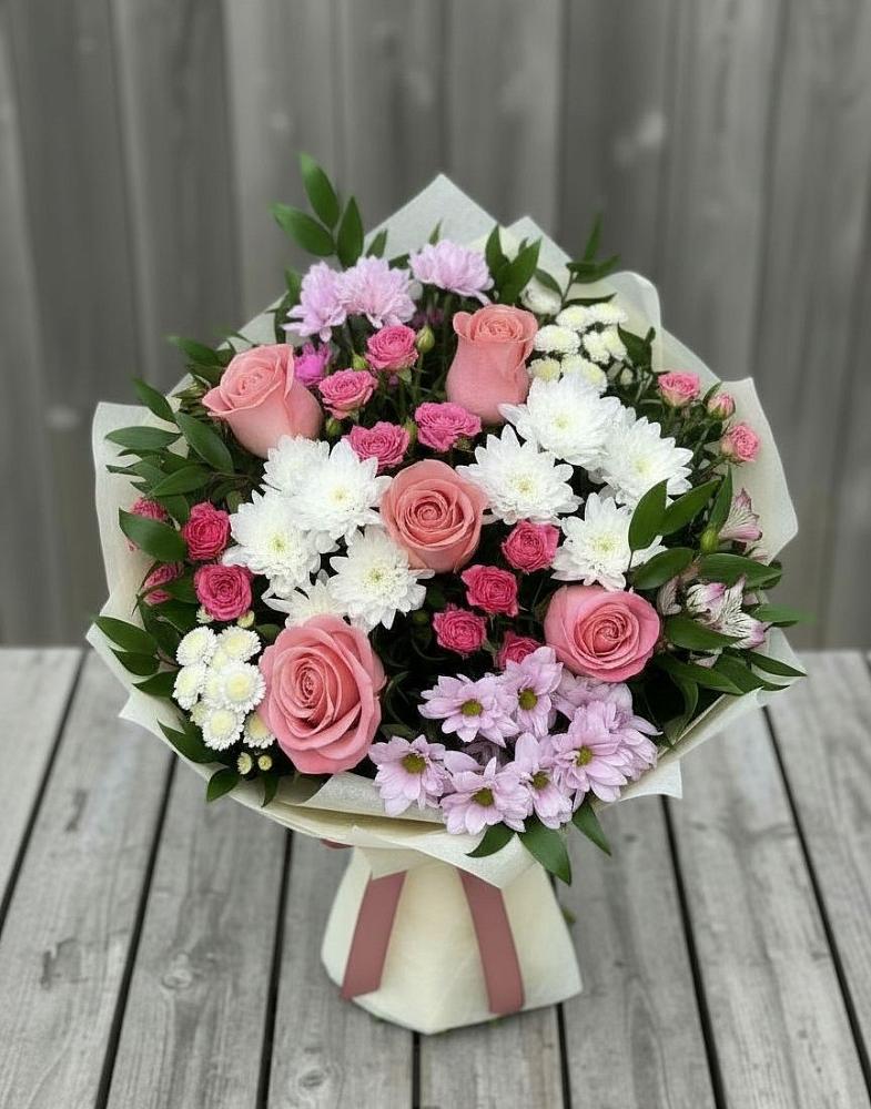Букет цветов из: Альстромерии, Гвоздики, Розы и Хризантемы в Самойловке