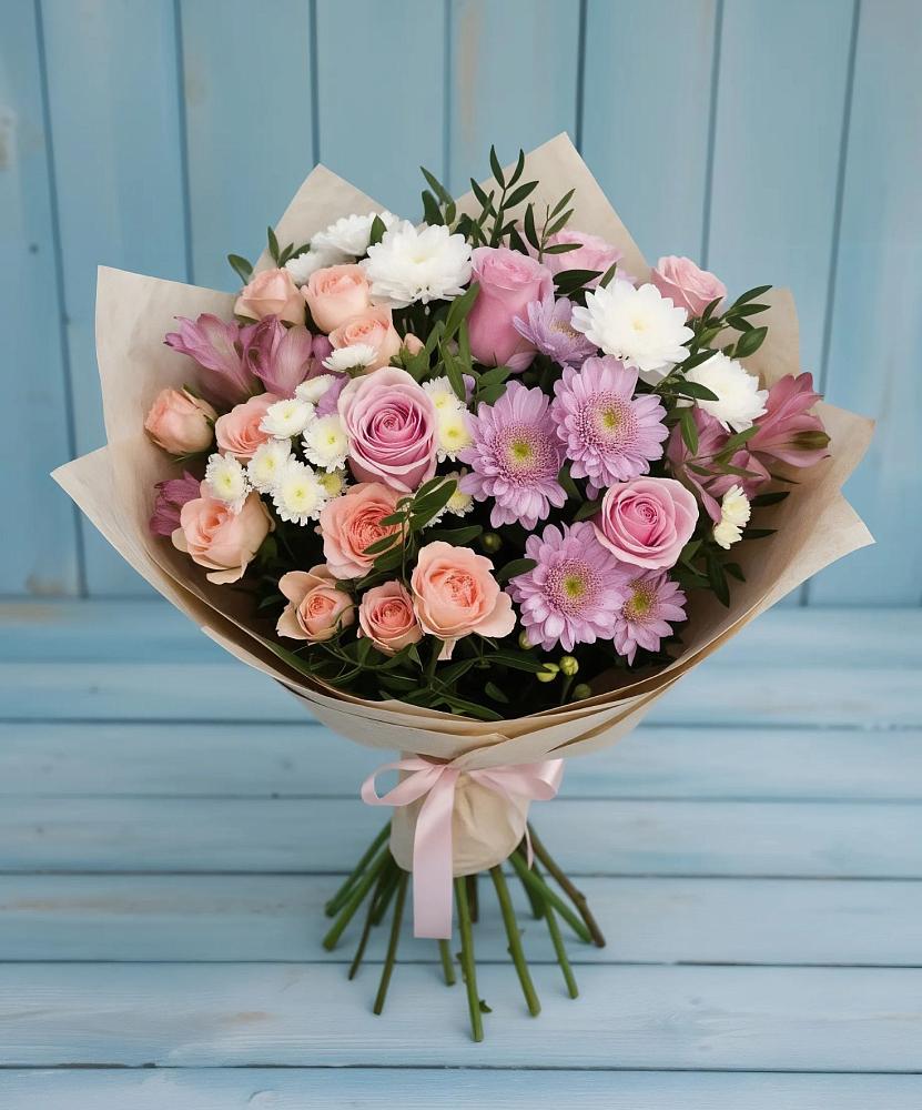 Букет цветов из: Хризантемы, Розы и Альстромерии в Самойловке