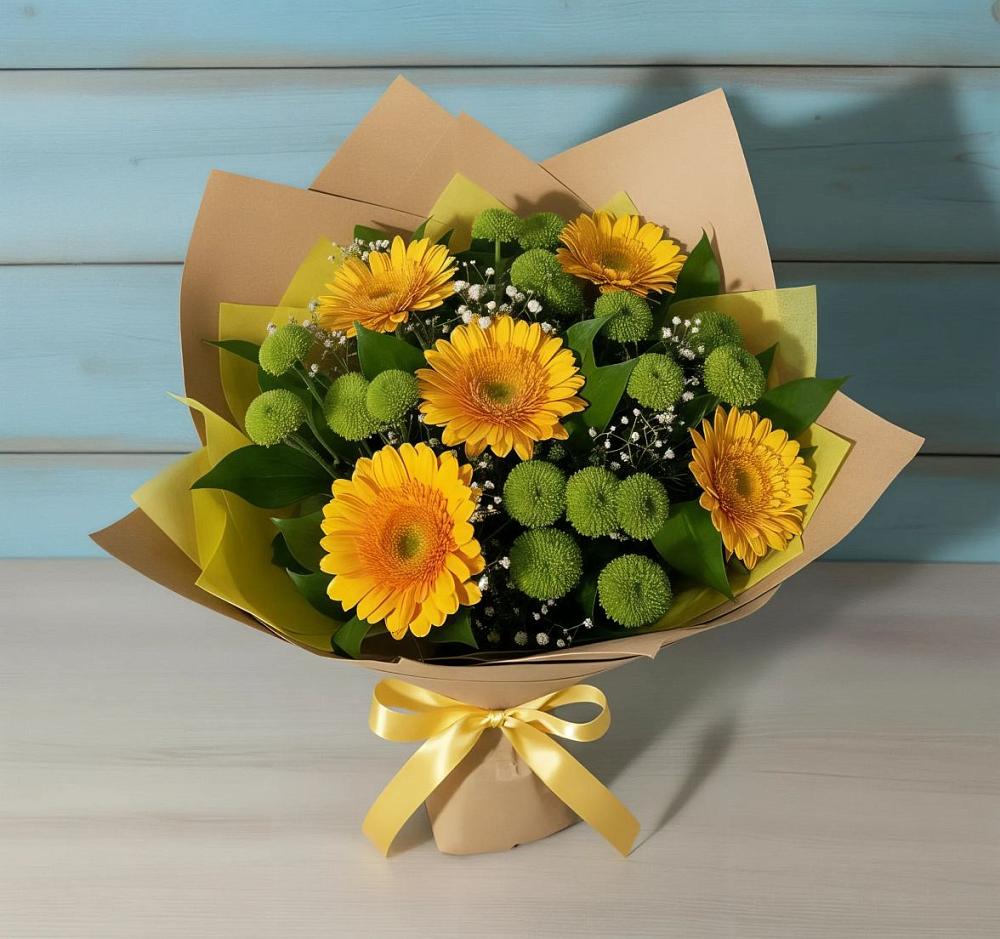 Букет цветов из: Герберы и Хризантемы в Самойловке