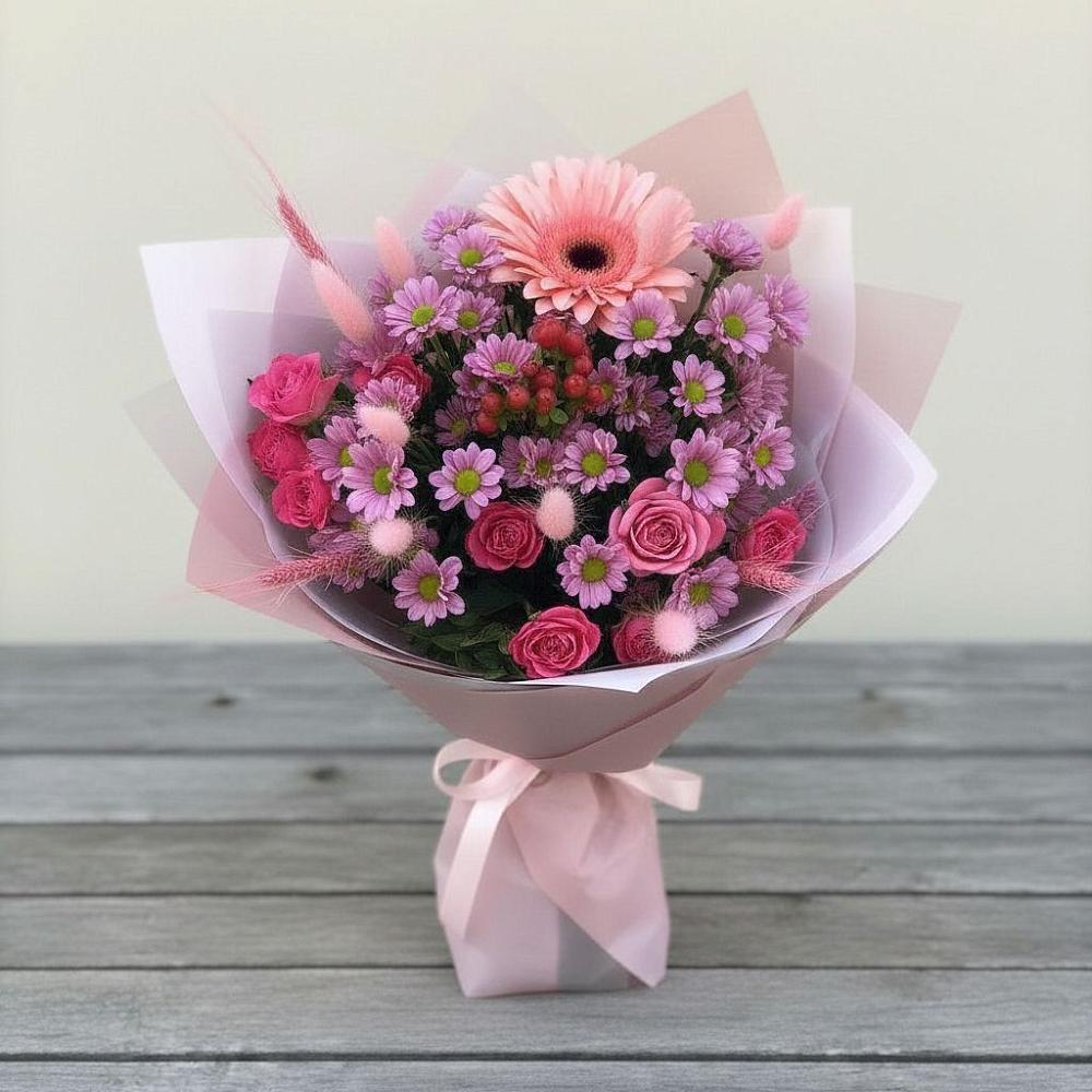 Букет цветов из: Розы, Герберы и Хризантемы в Самойловке