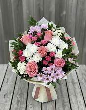 Букет цветов из:  Альстромерии, Гвоздики, Розы и Хризантемы в Самойловке