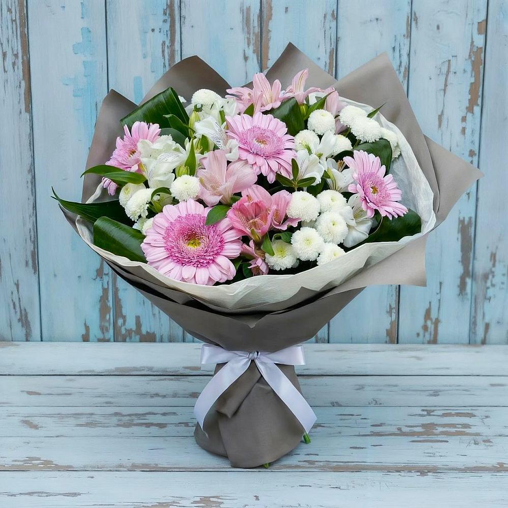Букет цветов из: Герберы, Альстромерии и Хризантемы в Самойловке